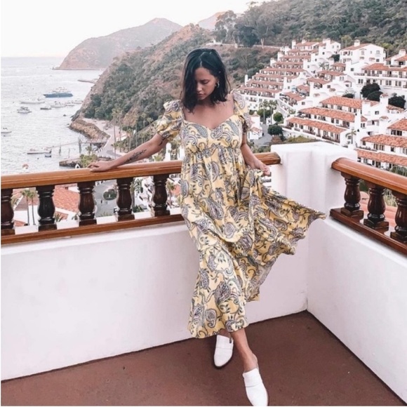 Zara blogger yellow paisley printed puff sleeve maxi dress peasant smock - Picture 13 of 13